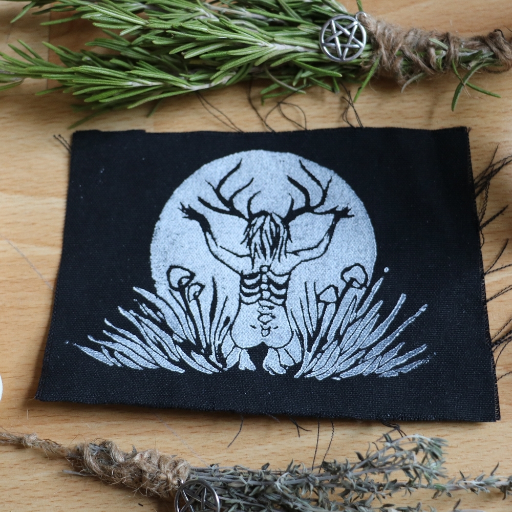Canvas Patch - Hand-Printed Original Art - Goth Punk Occult DIY - 'Dear Artemis'